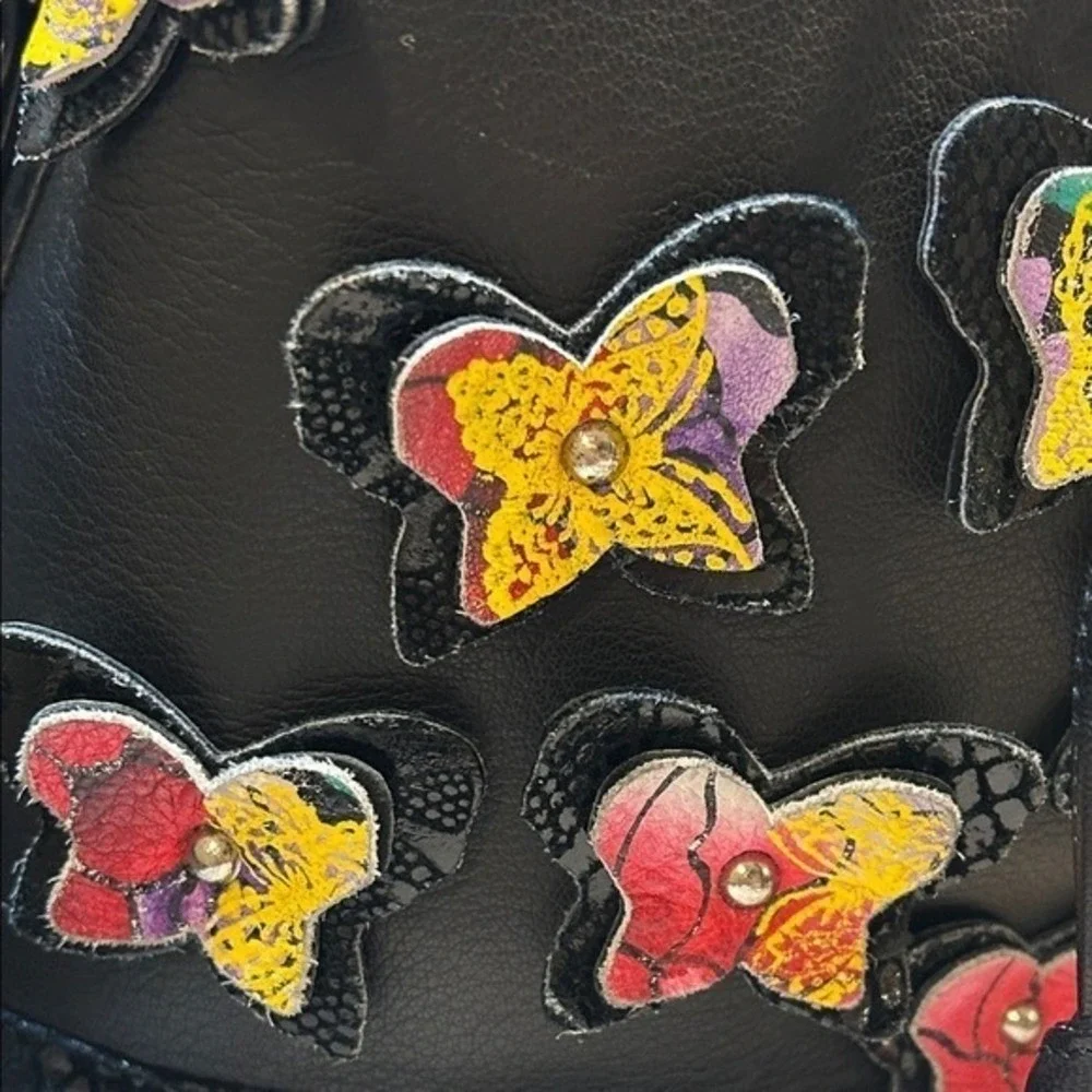 Sharif 1827 Black Leather Suede Butterfly Bucket Bag Crossbody New York Design